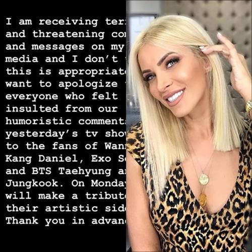 엑소와 방탄소년단을 향해 "여자 같다"며 외모를&nbsp;비하한 방송인이 사과했지만, 논란이 계속되고 있다. 카테리나 카이노르기요 인스타그램 캡처