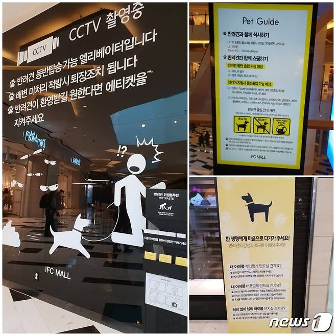 IFC몰 곳곳에 배치된 안내문© News1 김연수 기자