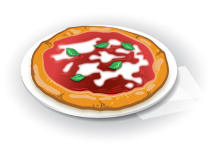 녹색, 빨간색, 흰색이 들어간 마르게리따 피자.