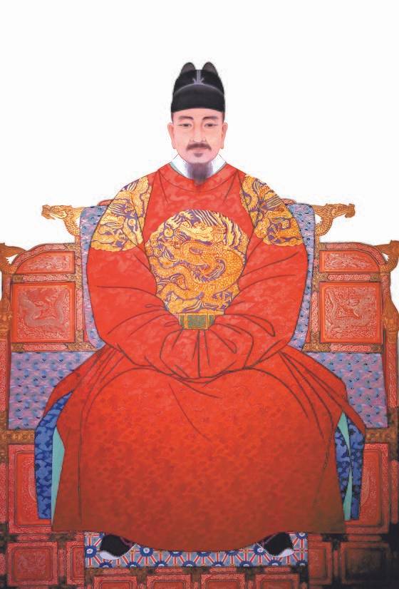 세종대왕 표준영정(운보문화재단소장). 붉은색 홍룡포를 입었다. 신기하게도 나폴레옹 초상화의 의복도 붉은색이다.