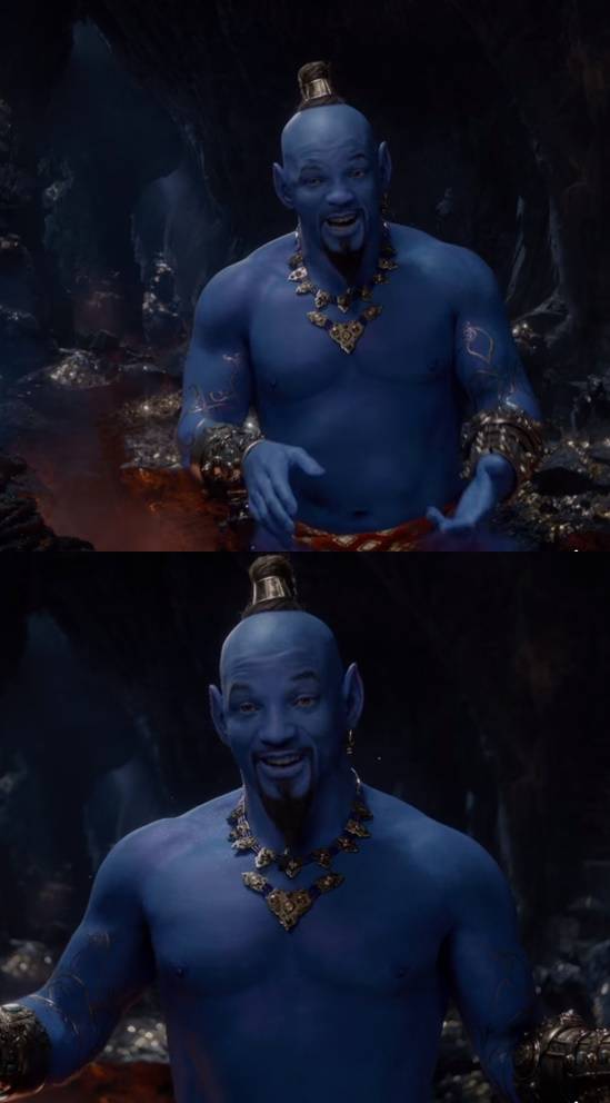 '알라딘'서 램프요정 지니로 변신한 윌스미스. /사진=예고편 캡처