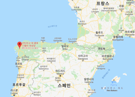 산티아고 순례길의 최종 목적지인 산티아고 대성당 위치 지도./사진=구글지도 캡처