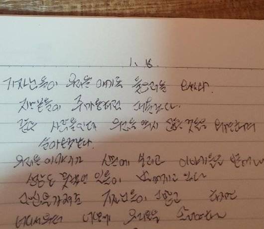 B씨가 쓴 일기 내용. 그는 글 쓰는 것을 좋아해 가끔 일기를 쓴다. 최은경 기자