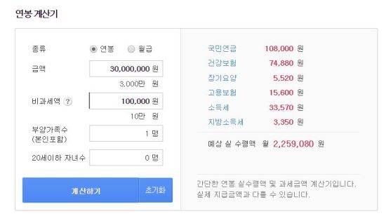 포털 사이트 연봉계산기 화면 캡처