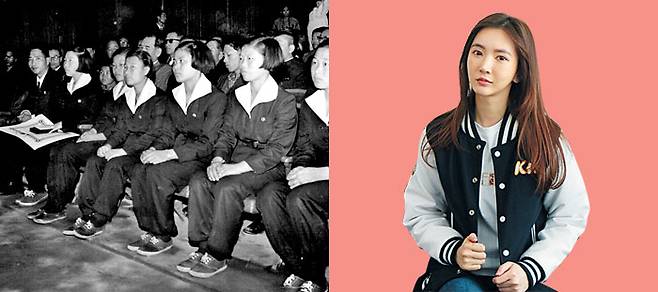 1966년 바지 교복을 입은 여학생(왼쪽)과 서울 경희여고 학교 점퍼를 입은 모델. / 국가기록원·썬어패럴