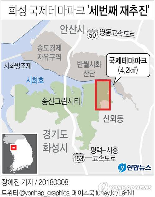[그래픽] 화성 국제테마파크 '세번째 재추진' (서울=연합뉴스) 박영석 기자 = 지난해 유니버설스튜디오 유치 무상으로 중단된 경기 화성 국제테마파크 조성사업이 올해 연구용역을 시작으로 본격적으로 재추진된다. zeroground@yna.co.kr