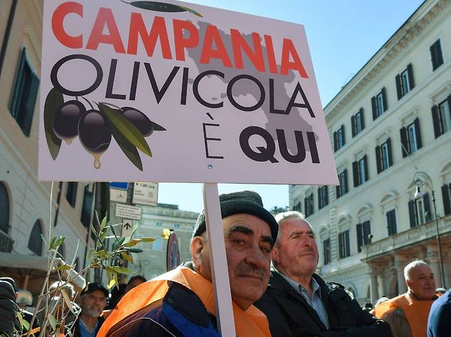 이탈리아 농부들이 지난 2월 수도 로마에서 시위에 나선 모습. /AFPBBNews=뉴스1