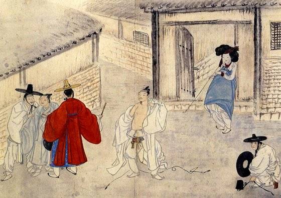 신윤복의 그림 '유곽쟁웅(遊廓爭雄)'