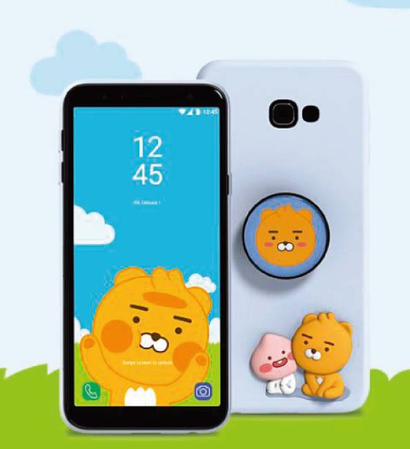 LG유플러스는 미니폰 ‘카카오 리틀프렌즈폰2’만 판매하는데 기본적으로 카카오프렌즈 캐릭터를 활용한 디자인이 깔려 있다. [LG 유플러스 홈페이지 캡처]