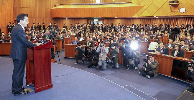 자유한국당 황교안 대표가 모두발언을 하고 있다.  임현동 기자