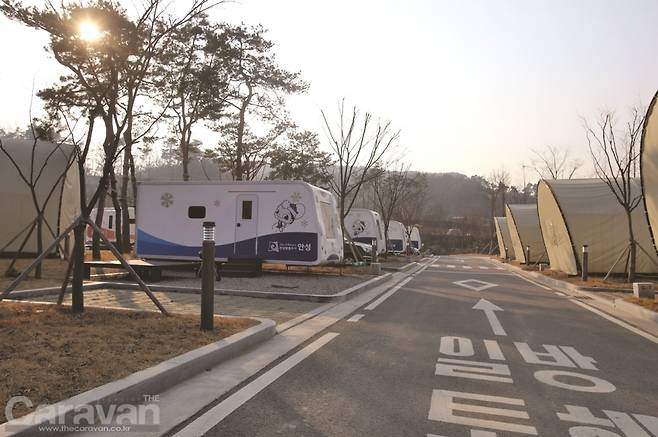 글램핑 및 정박형 카라반 사이트. 정박형 카라반 대여 가능