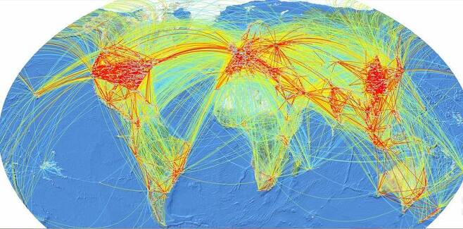 2018년 전세계 항공노선 지도. 국제민간항공기구(ICAO) 제공