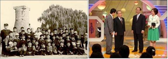 ▲ 오른쪽에 선글라스를 낀 어른이 신덕만 선생님. 그 바로 앞에 하얀 모자를 쓰고 스웨터를 입은 어린이가 노회찬(오른쪽 사진), 2005년 지난 4월 27일 KBS <신 TV는 사랑을 싣고>에 출연해 신덕만 선생님을 만난 노회찬. 방송은 5월 3일. Ⓒ 노회찬재단