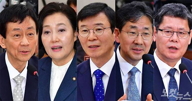 (왼쪽부터) 진영 행정안전부 장관 후보자, 박영선 중소벤처기업부 장관 후보자, 문성혁 해양수산부 장관 후보자, 박양우 문화체육관광부 장관 후보자, 김연철 통일부 장관 후보자 (사진=자료사진)