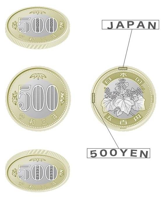 일본 정부는 위조 방지를 위해 500엔 동전의 디자인을 바꾼다. 새 500엔 동전은 2021년부터 유통할 계획이다. [사진제공 일본 재무성]