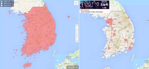 LTE-5G 커버리지 맵 비교 [KT 웹사이트 캡처]