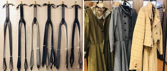 경주 황남양장점이 준비해 놓은 남성용 서스펜더와 개화기 의상.