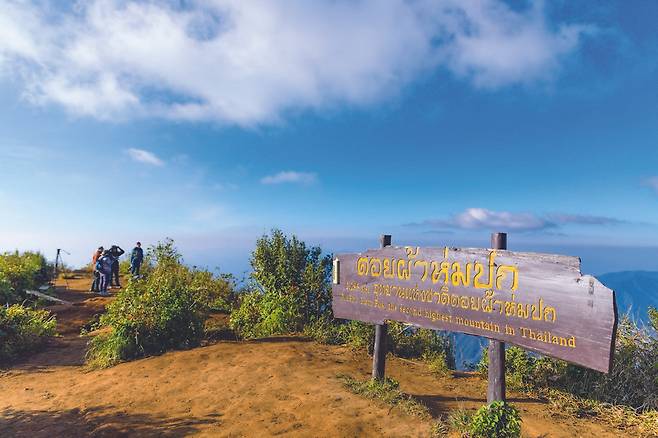 치앙마이의 도이파홈폭국립공원 정상엔 태국에서 두번째 높은 봉우리라는 안내판이 있다.