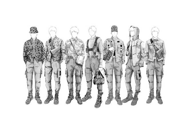 방탄소년단 무대 의상 스케치. 사진제공 디올
