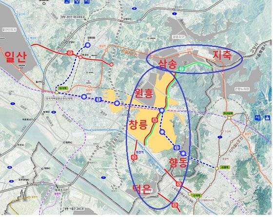 서울에서 일산으로 가는 관문에 자리잡은 창릉 등 공공택지 벨트.