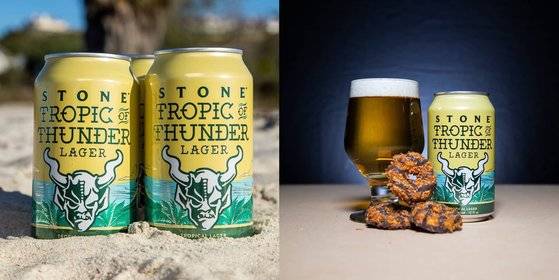 스톤 브루잉의 트로픽 오브 썬더. 이 맥주에서는 오렌지, 라임, 파인애플, 코코넛 등을 느낄 수 있다. [사진 스톤 브루잉]