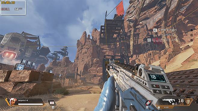 에이펙스 레전드 실행화면, 꾸준히 60프레임을 기록했다.