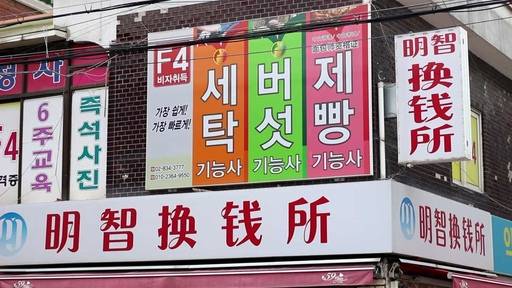 대림중앙시장에 비자취득이나 기능사 자격증을 교육해 준다는 홍보물이 부착돼 있다. 박유빈 기자