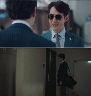 안경 대신 선글래스, 브리프 케이스 대신 넉넉한 보스톤 백을 정장에 매치했다. [사진 드라마 '보좌관' 화면 캡처]