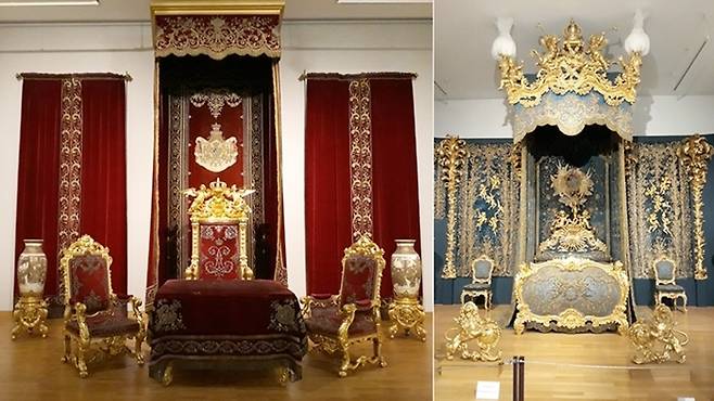 헤렌킴제 궁전의 화려하게 장식된 방들의 모습을 볼 수 있다.