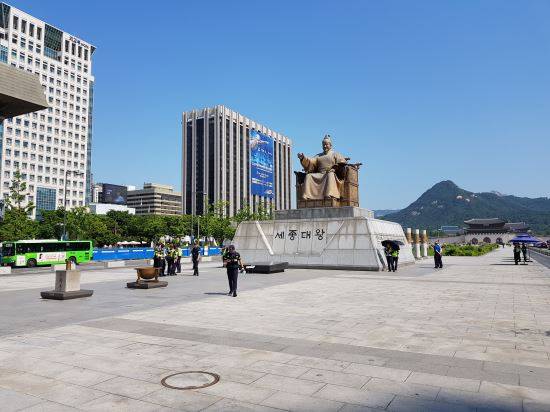 5일 우리공화당(구 대한애국당)의 몽골 텐트 설립 후보지인 광화문광장 중부 세종대왕상 근처. 오주환 기자