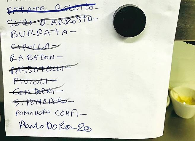 내가 인턴 실습 중인 레스토랑의 하루 할 일 목록. 이 많은 일을 시간 안에 끝내려면 아침 9시부터 저녁 11시까지 쉴 새 없이 일해야 한다.