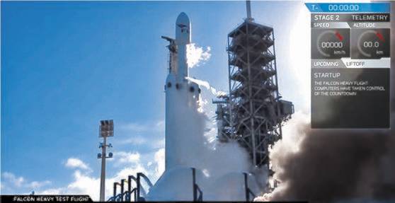 스페이스X사의 ‘팰컨 헤비’ 로켓이 발사 대기 중이다. [사진 스페이스X]