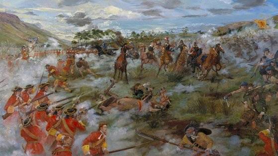 클리클랭키 전투에서 칼과 방패로 무장한 스코틀랜군에게 참패한 영국군. 이 전투 이후 플러그식 총검이 대대적으로 보급됐다. [사진 National Trust for Scotland]