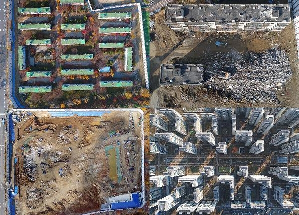 각각 철거 작업과 공사를 진행 중인 강남 재건축 아파트 단지들을 내려다본 모습 /오종찬 기자