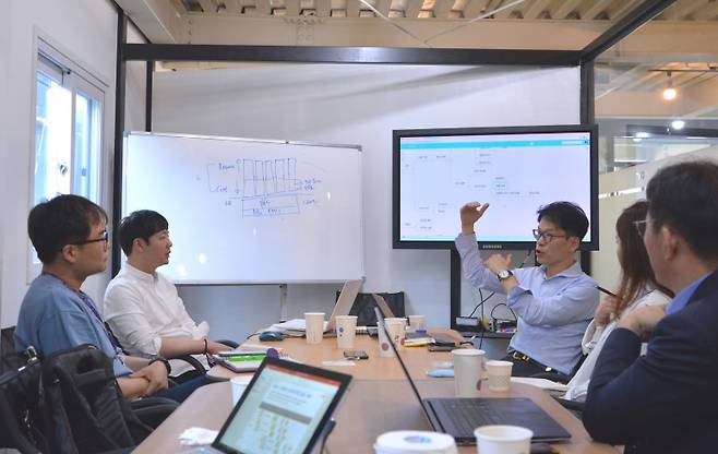 비용 구조와 가격 전략에 대해 협의하고 있는 피플카 임직원과 정성철 대표