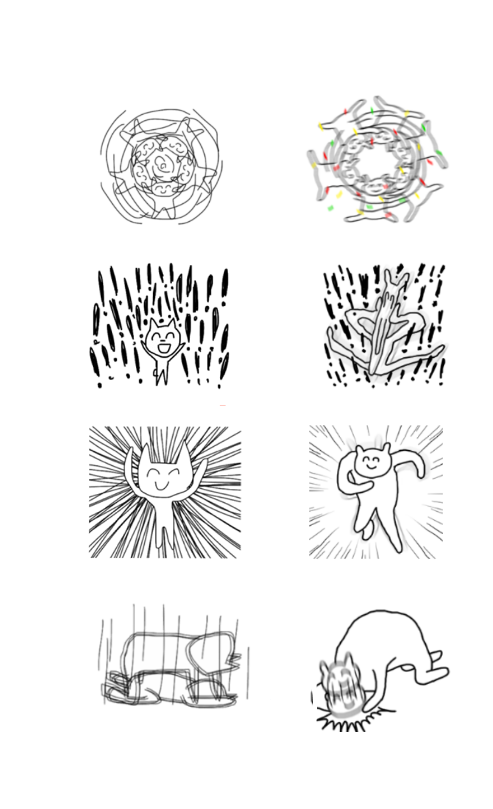 지난 5일 표절 의혹으로 카카오톡에서 판매 중단된 '띵동의 즐거우나루' 이모티콘(오른쪽)과 일본 유키 '카나이작가의 슈퍼하이스피리츠캣' 이모티콘(왼쪽)