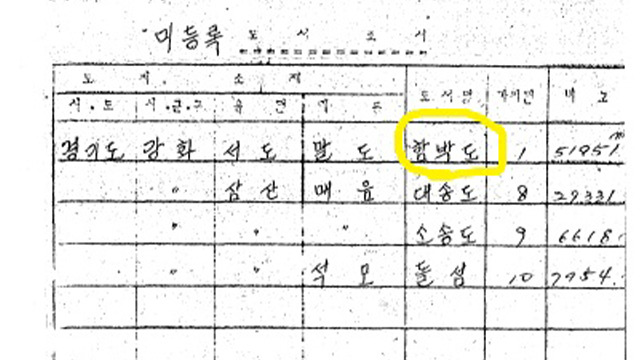 1978년 인천시 ‘미등록 도서 조서’ 문건에 등재된 함박도
