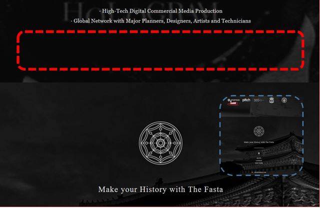 6일 더 페스타 홈페이지엔 이전까지 붉은 점선 부분에 노출돼있던 협력사 정보가 전부 삭제됐다. 오른쪽 하단(푸른색 점선)은 협력사가 노출됐던 기존 홈페이지 모습. 더페스타 홈페이지 캡처