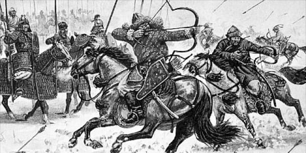 몽골군이 적을 제압한 경쟁력인 기마사술(騎馬射術). 말을 달리며 활을 쏘는 기술이다.