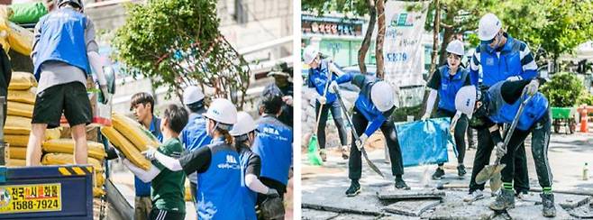 (왼쪽부터) 성동구 금호동 공터에 식재를 심고 도봉구 도봉동에 가로쉼터를 조성하는 '72시간 도시생생 프로젝트' 참가자들 모습 [사진= 서울시]