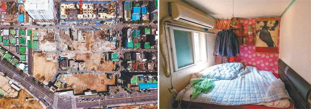 60년간 한 자리에서 영업을 하던 인천 숭의동 옐로우하우스가 철거되고 있는 모습(왼쪽 사진). 성매매 집결지인 옐로우하우스 내부. 인권희망 강강술래 제공