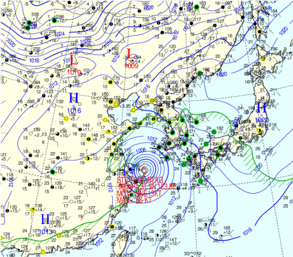 2019 10월 2일 오전 9시 지상 일기도. 자료 출처 : 기상청