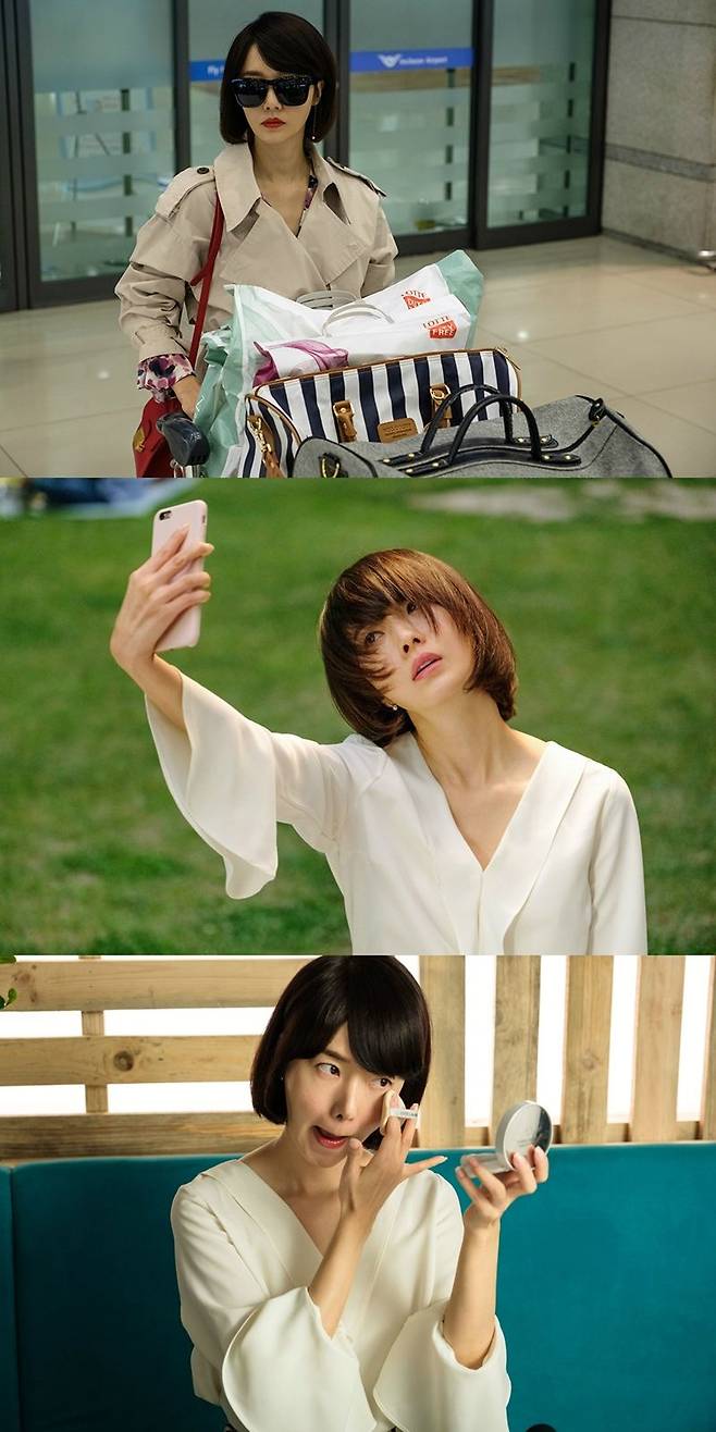 이정현은 '두번할까요'로 첫 코믹 로맨스에 도전했다. 그가 맡은 박선영은 전 남편 조현우(권상우 분)와 이혼식까지 하면서 헤어진 후 전 남편 고등학교 동창인 안상철(이종혁 분)의 새 연인으로 나타나는 인물이다. (사진=㈜영화사 울림 제공)