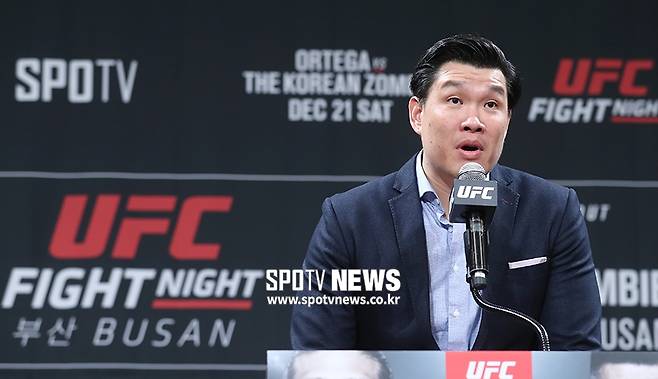 ▲ 'UFC 파이트 나이트 부산' 기자회견에서 얘기하고 있는 케빈 장 UFC 아시아 태평양 지사장 ⓒ 곽혜미 기자