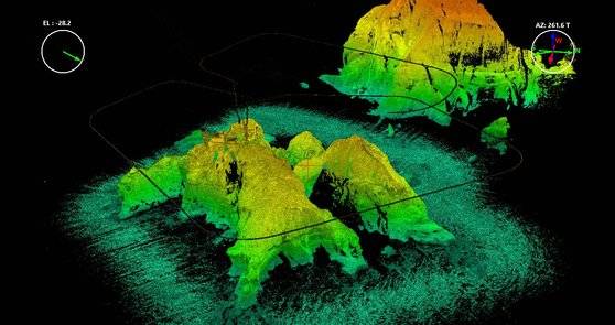 국립문화재연구소가 23일 독도에서 라이다(LiDAR)로 촬영해 얻은 지형 정보를 공개했다. [연합뉴스]