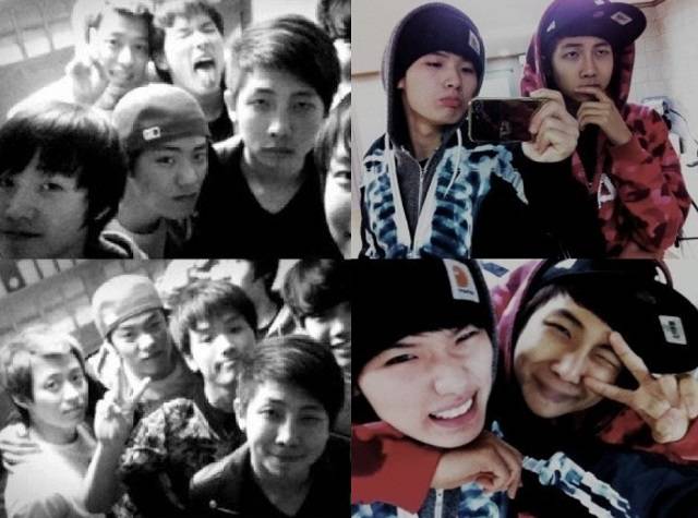 랩퍼의 꿈을 함께 키워 나갔던 RM과 아이언, 슈프림보이, 일레븐 등 대남협 크루 멤버들의 모습. /온라인 커뮤니티