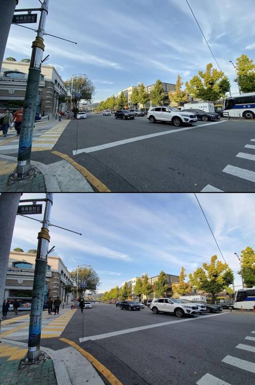 위쪽부터 아이폰11프로, 갤럭시노트10으로 찍은 초광각 이미지 [촬영 채새롬]