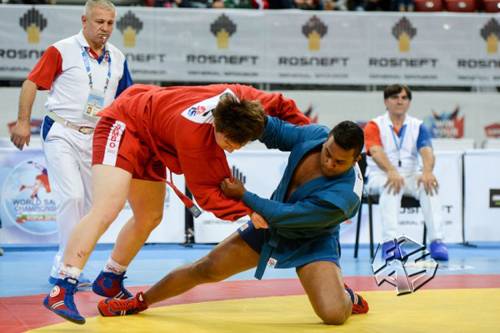 2016년 불가리아 소피아에서 열린 세계삼보선수권대회에서 선수들이 승부를 겨루고 있다. 대한삼보연맹 제공