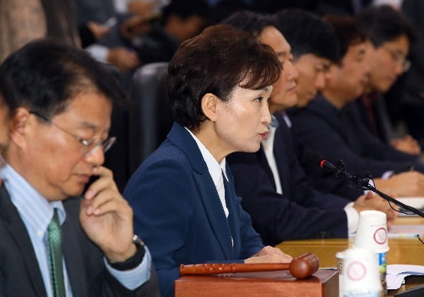 김현미 국토교통부 장관이 6일 세종시 정부세종청사 국토교통부에서 열린 주거정책심의위원회에서 모두발언을 하고 있다. 연합뉴스