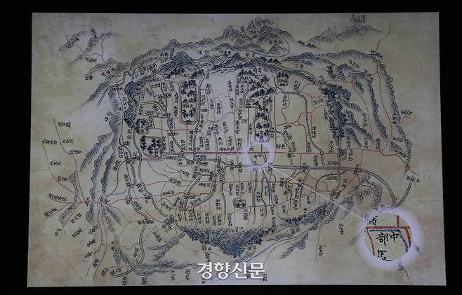 옛 한양도성 지도에 표시된 세운상가 지역 위치